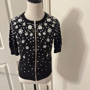 Michael Kors Black Cardigan with White Accents